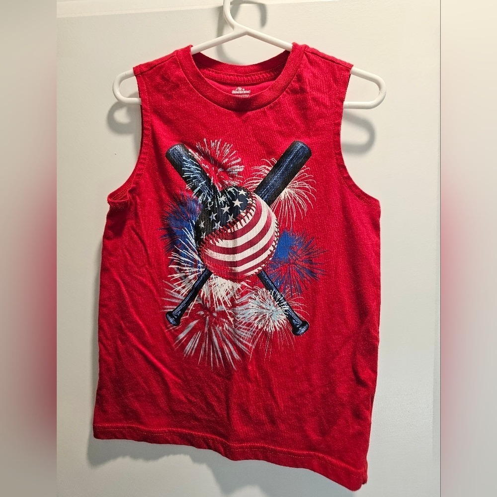 Kid's 4/5 XS Celebrate Patriotic Red Sleeveless Tank Baseball USA Summer Holiday